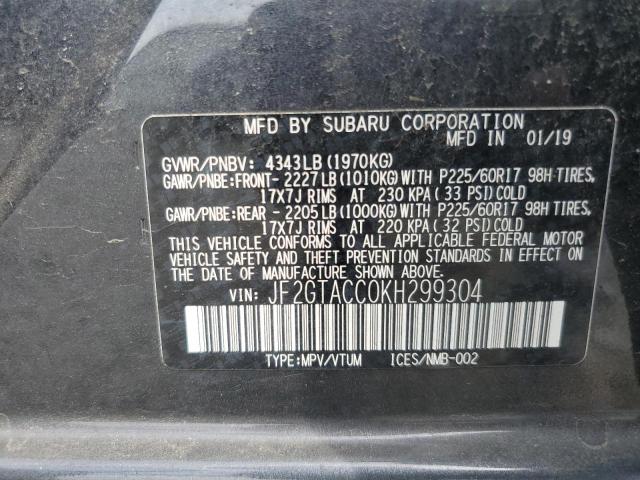 JF2GTACC0KH299304 - 2019 SUBARU CROSSTREK PREMIUM Մոխրագույն լուսանկար 13