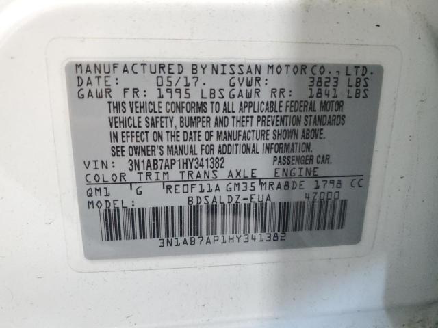 3N1AB7AP1HY341382 - 2017 NISSAN SENTRA S WHITE photo 12