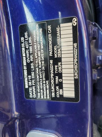 SJKCH5CP6HA022146 - 2017 INFINITI QX30 BASE ლურჯი ფოტო 12