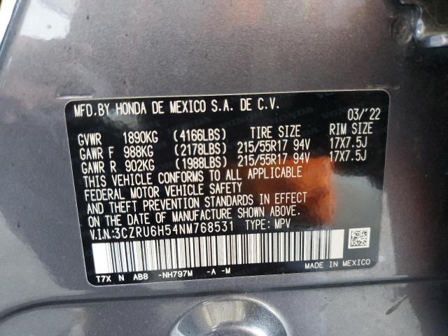 3CZRU6H54NM768531 - 2022 HONDA HR-V EX GRAY photo 13