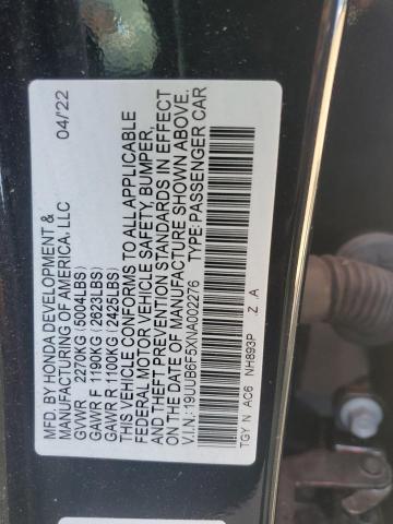 19UUB6F5XNA002276 - 2022 ACURA TLX TECH A BLACK photo 13