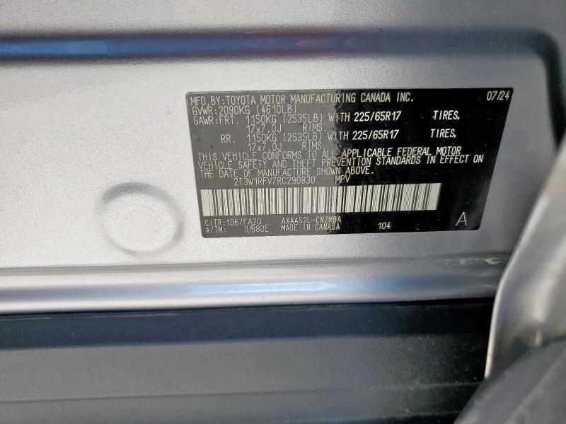 2T3W1RFV7RC290830 - 2024 TOYOTA RAV4 XLE SILVER photo 12