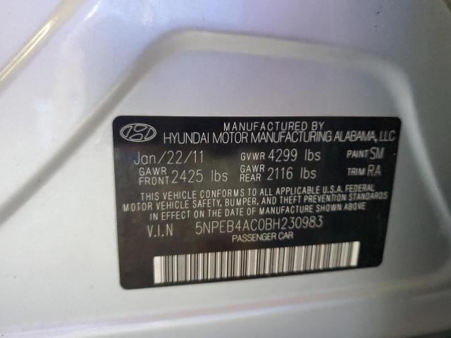 5NPEB4AC0BH230983 - 2011 HYUNDAI SONATA GLS GRAY photo 12