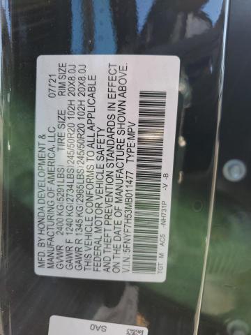 5FNYF7H53MB011477 - 2021 HONDA PASSPORT EXL შავი ფოტო 13