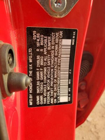 SHHFK7H9XKU220717 - 2019 HONDA CIVIC SPORT TOURING أحمر صورة 13