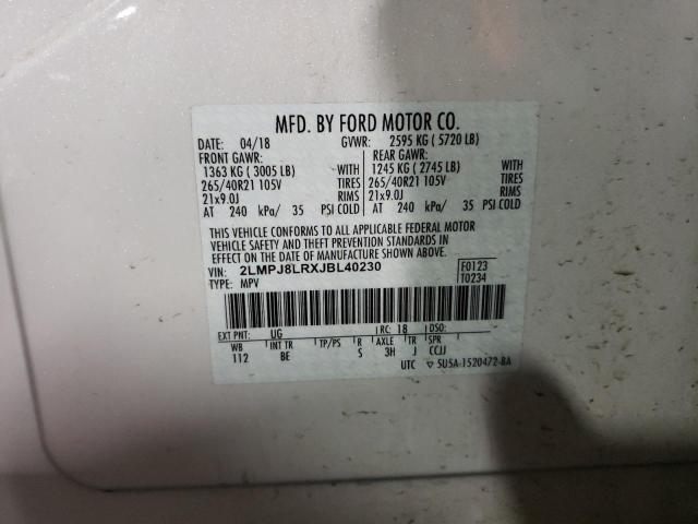 2LMPJ8LRXJBL40230 - 2018 LINCOLN MKX RESERVE Beyaz fotoğraf 12