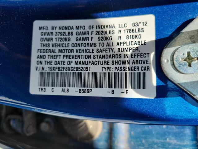 19XFB2F8XCE052051 - 2012 HONDA CIVIC EX BLUE photo 13