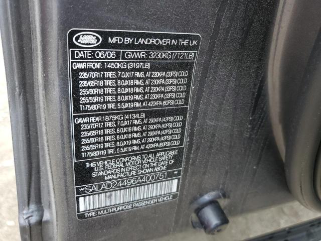 SALAD24496A400751 - 2006 LAND ROVER LR3 SE GRAY photo 14
