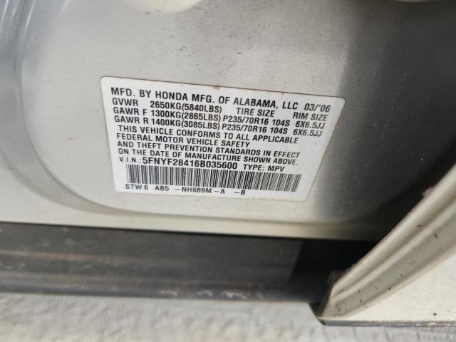 5FNYF28416B035600 - 2006 HONDA PILOT EX 银色 照片 13