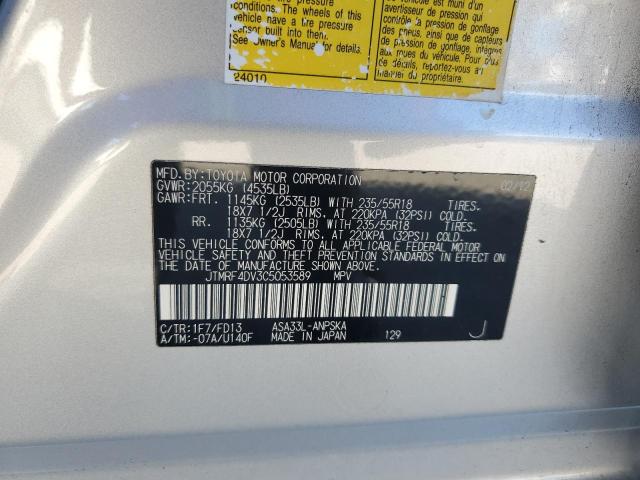JTMRF4DV3C5053589 - 2012 TOYOTA RAV4 SPORT SILVER photo 13
