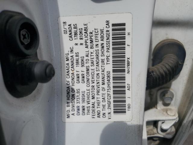 2HGFC2F75JH540850 - 2018 HONDA CIVIC EX WHITE photo 12