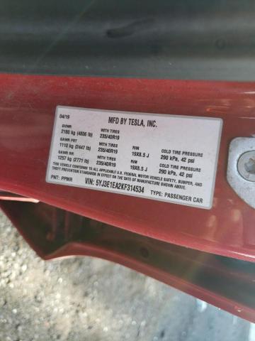 5YJ3E1EA2KF314534 - 2019 TESLA MODEL 3 红色 照片 12