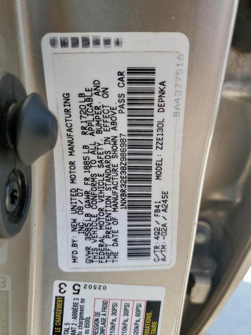 1NXBR32E38Z986987 - 2008 TOYOTA COROLLA CE GOLD photo 13