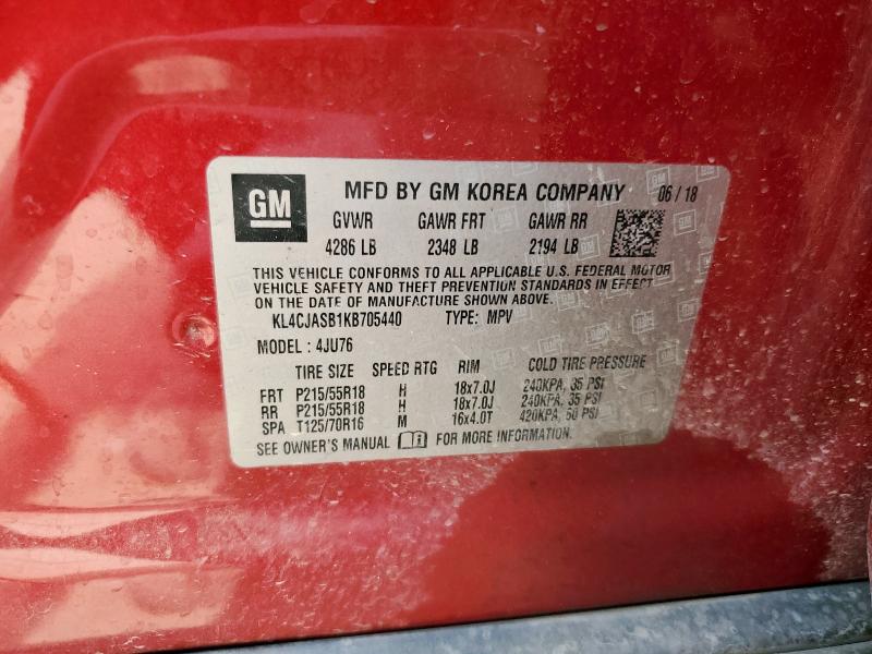 KL4CJASB1KB705440 - 2019 BUICK ENCORE PREFERRED MAROON photo 12