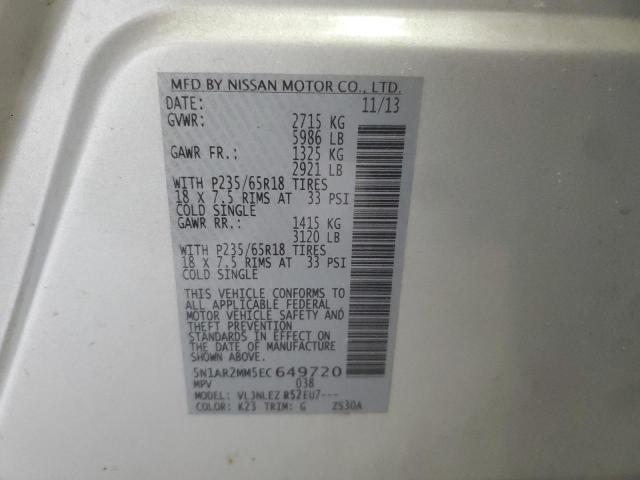 5N1AR2MM5EC649720 - 2014 NISSAN PATHFINDER S SILVER photo 13