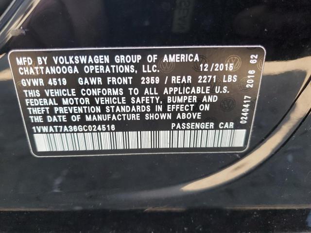 1VWAT7A36GC024516 - 2016 VOLKSWAGEN PASSAT S BLACK photo 12