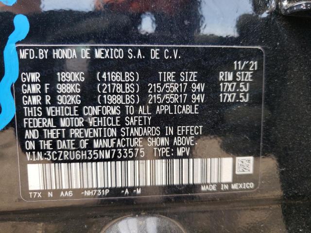 3CZRU6H35NM733575 - 2022 HONDA HR-V LX BLACK photo 13