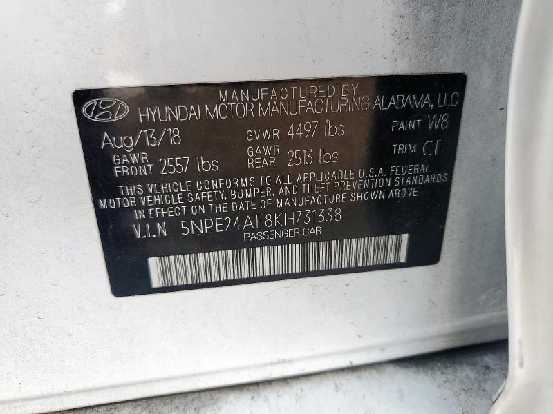 5NPE24AF8KH731338 - 2019 HYUNDAI SONATA SE WHITE photo 13
