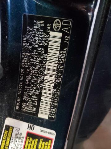 2T1BURHE0KC166190 - 2019 TOYOTA COROLLA L 蓝色 照片 12