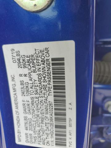 1HGCV2E36KA032267 - 2019 HONDA ACCORD SPORT Mavi fotoğraf 12