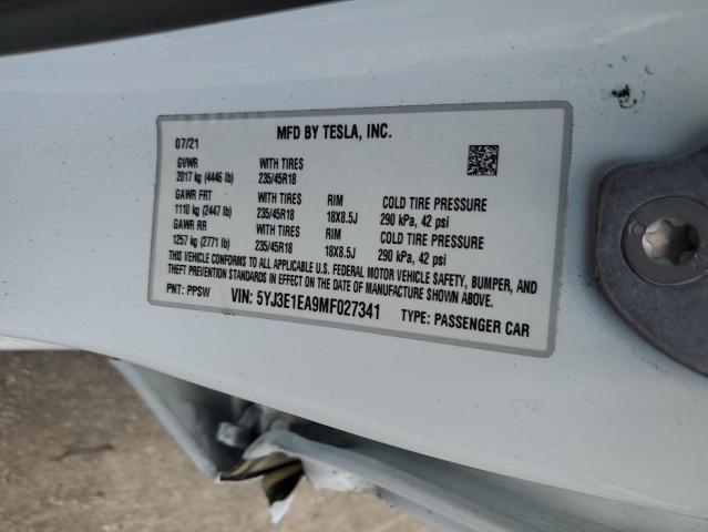 5YJ3E1EA9MF027341 - 2021 TESLA MODEL 3 WHITE photo 12