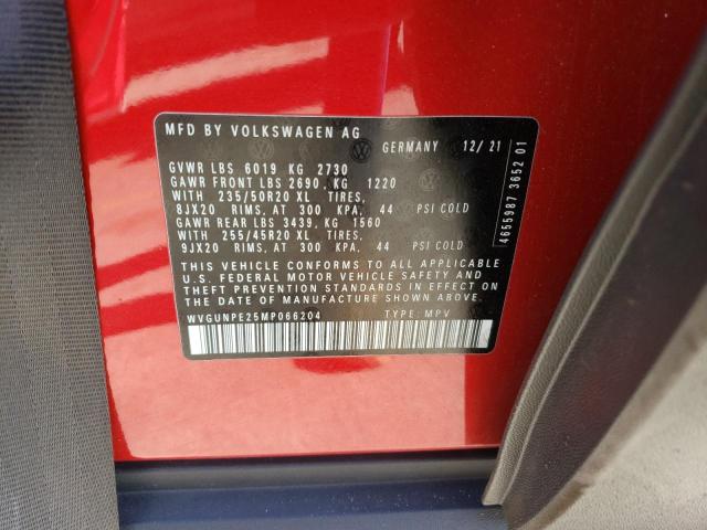 WVGUNPE25MP066204 - 2021 VOLKSWAGEN ID.4 PRO S წითელი ფოტო 12