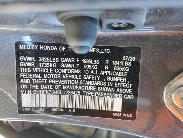 SHHFK7G46LU226425 - 2020 HONDA CIVIC SPORT 石墨色 照片 12