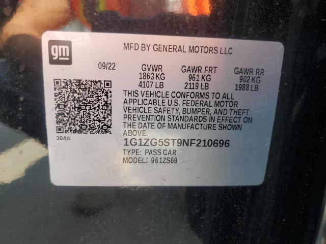 1G1ZG5ST9NF210696 - 2022 CHEVROLET MALIBU RS 黑色 照片 12