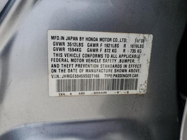 JHMGE88459S027166 - 2009 HONDA FIT SPORT SILVER photo 13