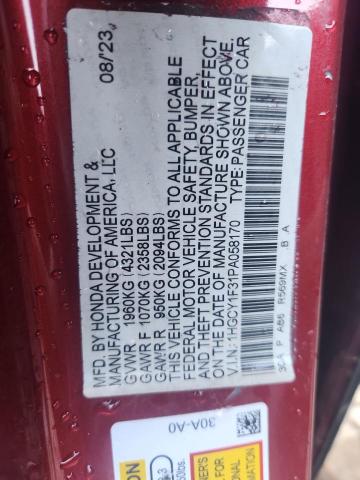 1HGCY1F31PA058170 - 2023 HONDA ACCORD EX RED photo 12