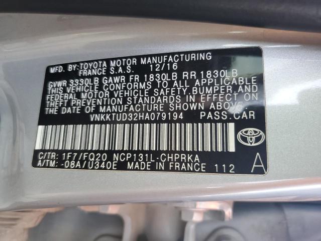 VNKKTUD32HA079194 - 2017 TOYOTA YARIS L SILVER photo 13