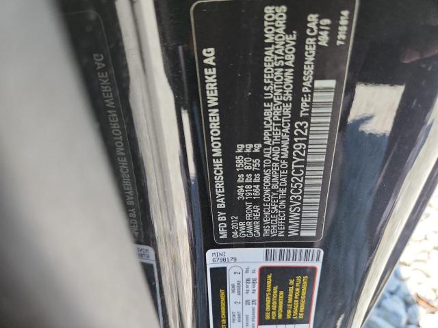 WMWSV3C52CTY29123 - 2012 MINI COOPER S BLACK photo 12