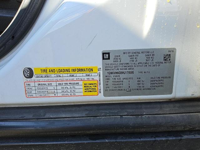 1GNKVHKD8HJ179586 - 2017 CHEVROLET TRAVERSE LT WHITE photo 13