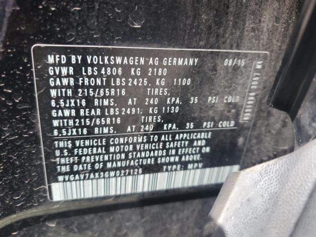 WVGAV7AX3GW027125 - 2016 VOLKSWAGEN TIGUAN S BLACK photo 14