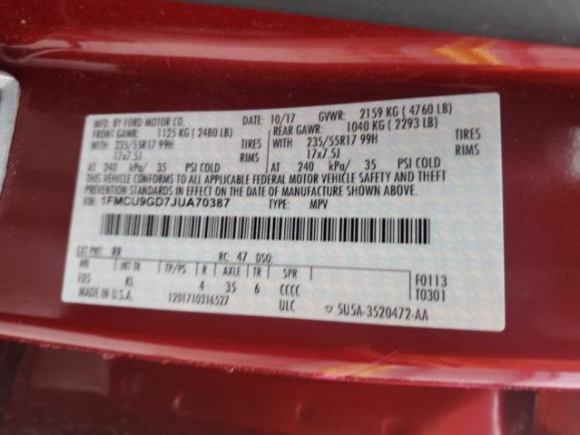 1FMCU9GD7JUA70387 - 2018 FORD ESCAPE SE BURGUNDY photo 13