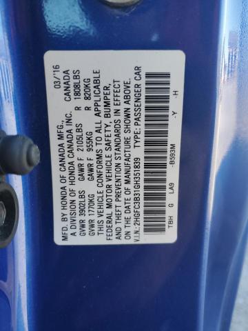 2HGFC3B31GH351839 - 2016 HONDA CIVIC EX BLUE photo 12