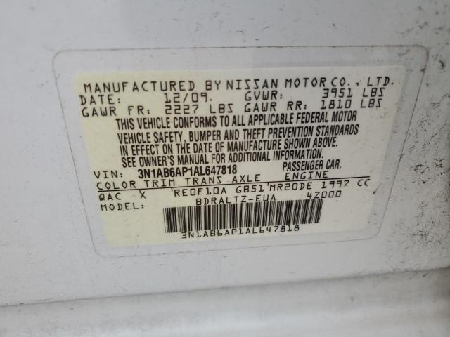 3N1AB6AP1AL647818 - 2010 NISSAN SENTRA 2.0 WHITE photo 13