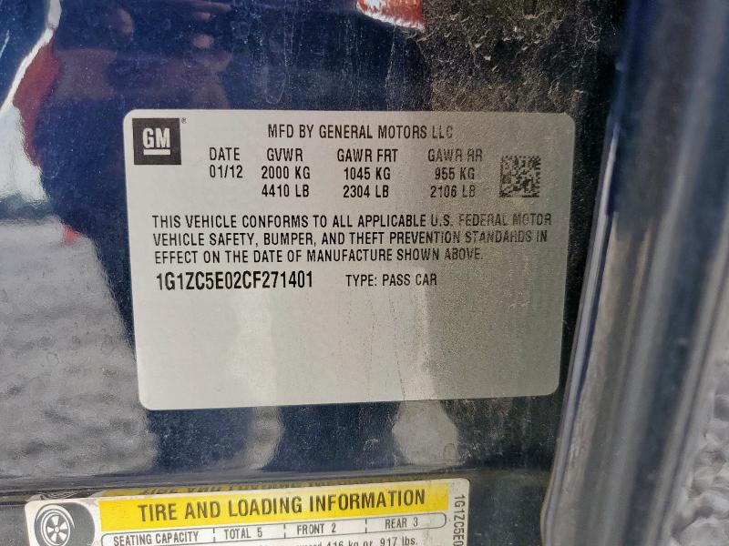 1G1ZC5E02CF271401 - 2012 CHEVROLET MALIBU 1LT Bleu photo 12