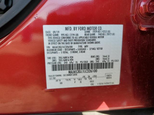 MAJ6S3GL1LC326100 - 2020 FORD ECOSPORT SE RED photo 12