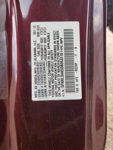 5FNRL5H65DB053210 - 2013 HONDA ODYSSEY EXL მუქწითელი ფოტო 13