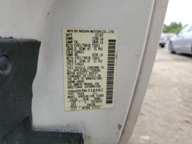 1N6AA06F98N318482 - 2008 NISSAN TITAN XE WHITE photo 12