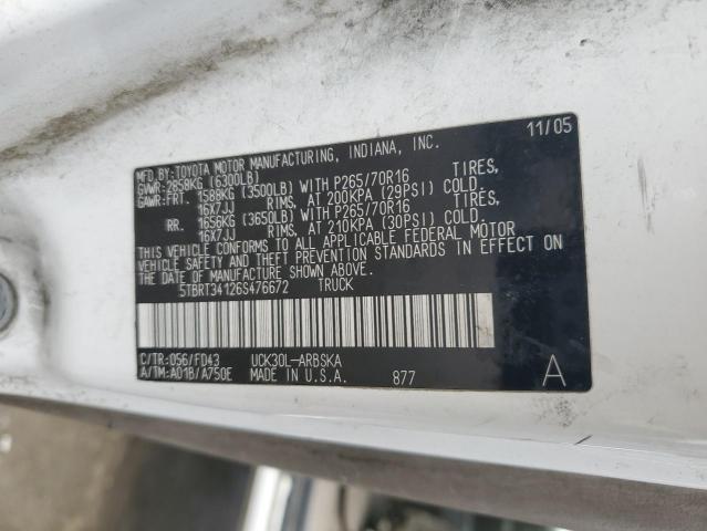 5TBRT34126S476672 - 2006 TOYOTA TUNDRA ACCESS CAB SR5 WHITE photo 12