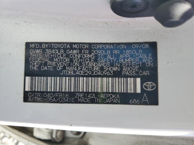 JTDBL40E29J040963 - 2009 TOYOTA COROLLA BASE WHITE photo 12