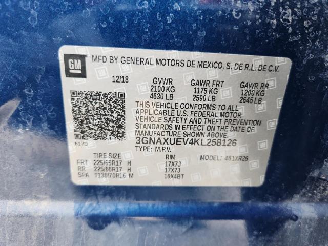 3GNAXUEV4KL258126 - 2019 CHEVROLET EQUINOX LT Bleu photo 14