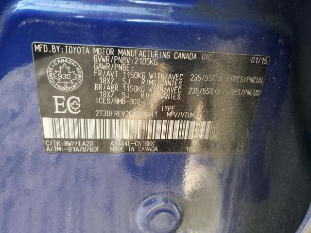 2T3DFREV2FW284941 - 2015 TOYOTA RAV4 LIMITED BLUE photo 12