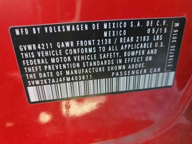 3VW2K7AJ4FM403811 - 2015 VOLKSWAGEN JETTA BASE RED photo 12