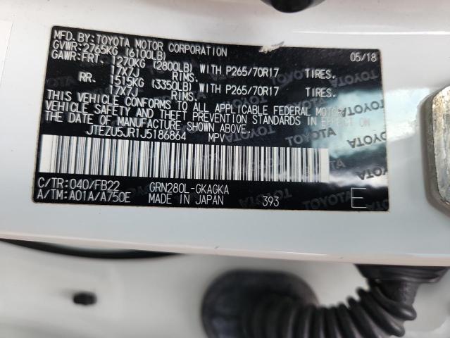 JTEZU5JR1J5186864 - 2018 TOYOTA 4RUNNER SR5 WHITE photo 13