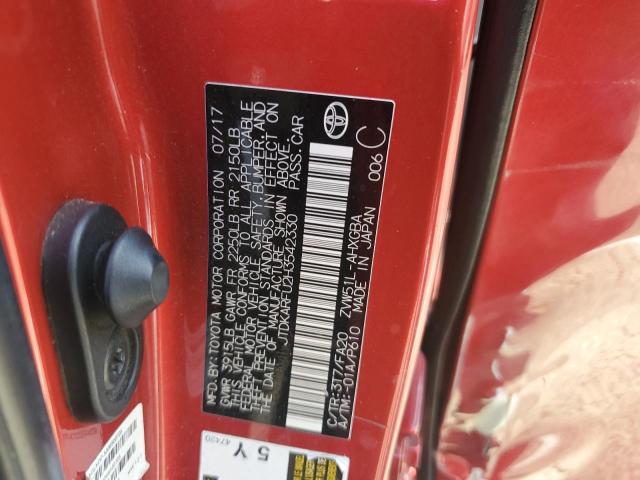 JTDKARFU2H3542330 - 2017 TOYOTA PRIUS RED photo 12