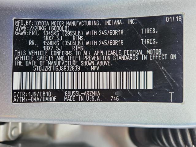 5TDJZRFH6JS832839 - 2018 TOYOTA HIGHLANDER SE Srebrny zdjęcie 13