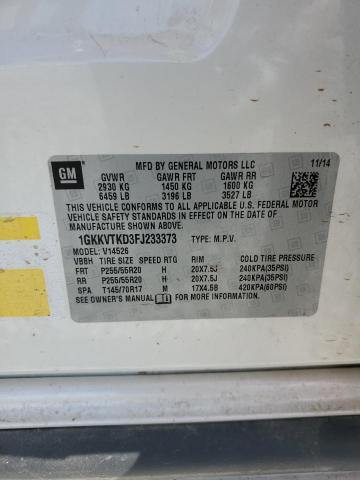 1GKKVTKD3FJ233373 - 2015 GMC ACADIA DENALI WHITE photo 12